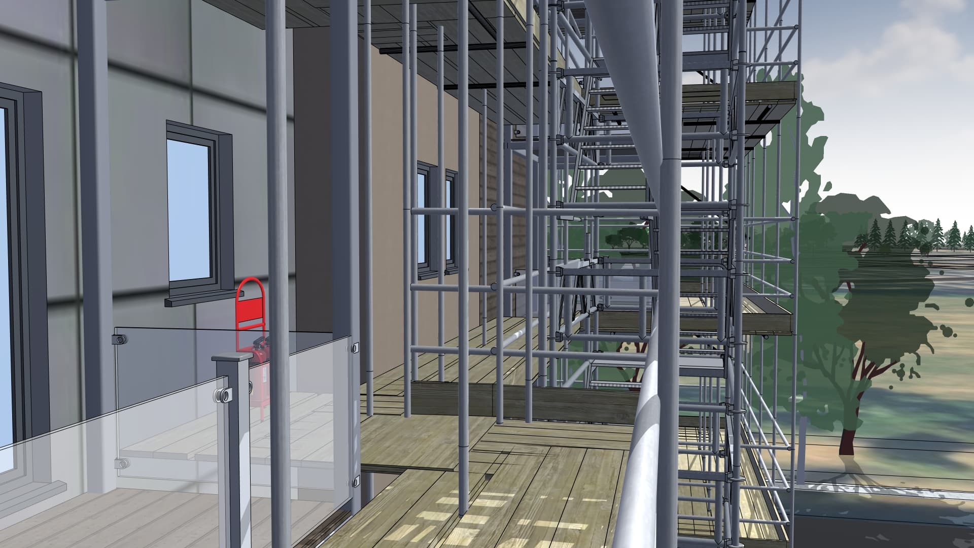 Construction methodology visual showing crane and facade sequencing